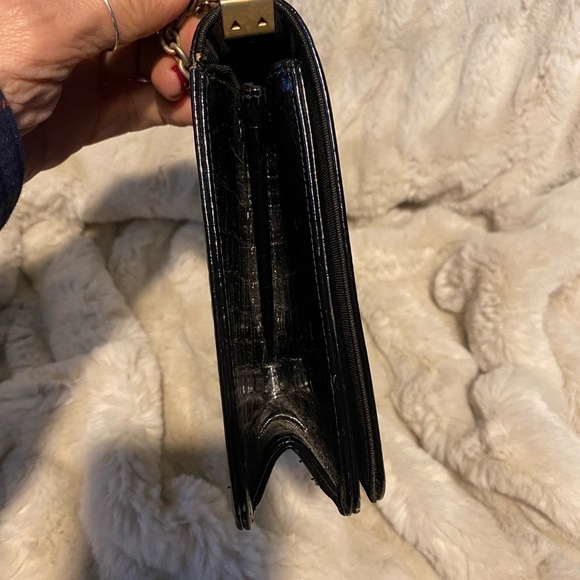 Vintage Bienen Davis Black Embossed Leather Handbag Chain Strap - Picture 4 of 11